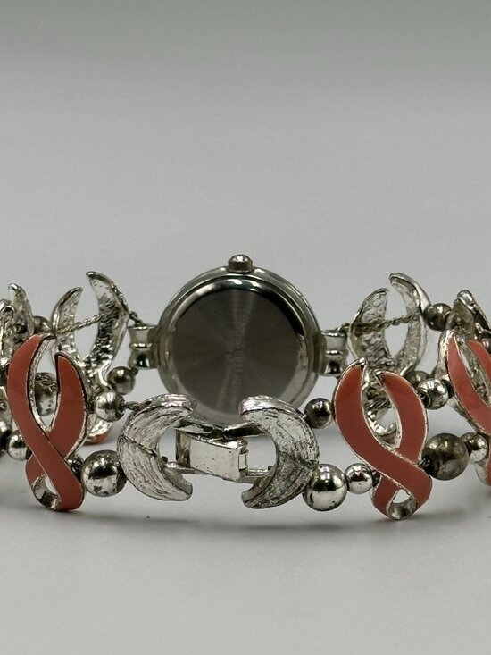Vintage Jennie B Watch Breast Cancer Awareness Ribbon Band Silver Pink Works main image 7
